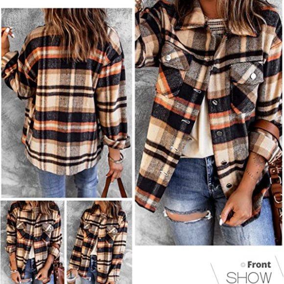 New - Women's Plaid Long Sleeve Button Down Shacket Shirt - Size Small - Picture 4 of 5